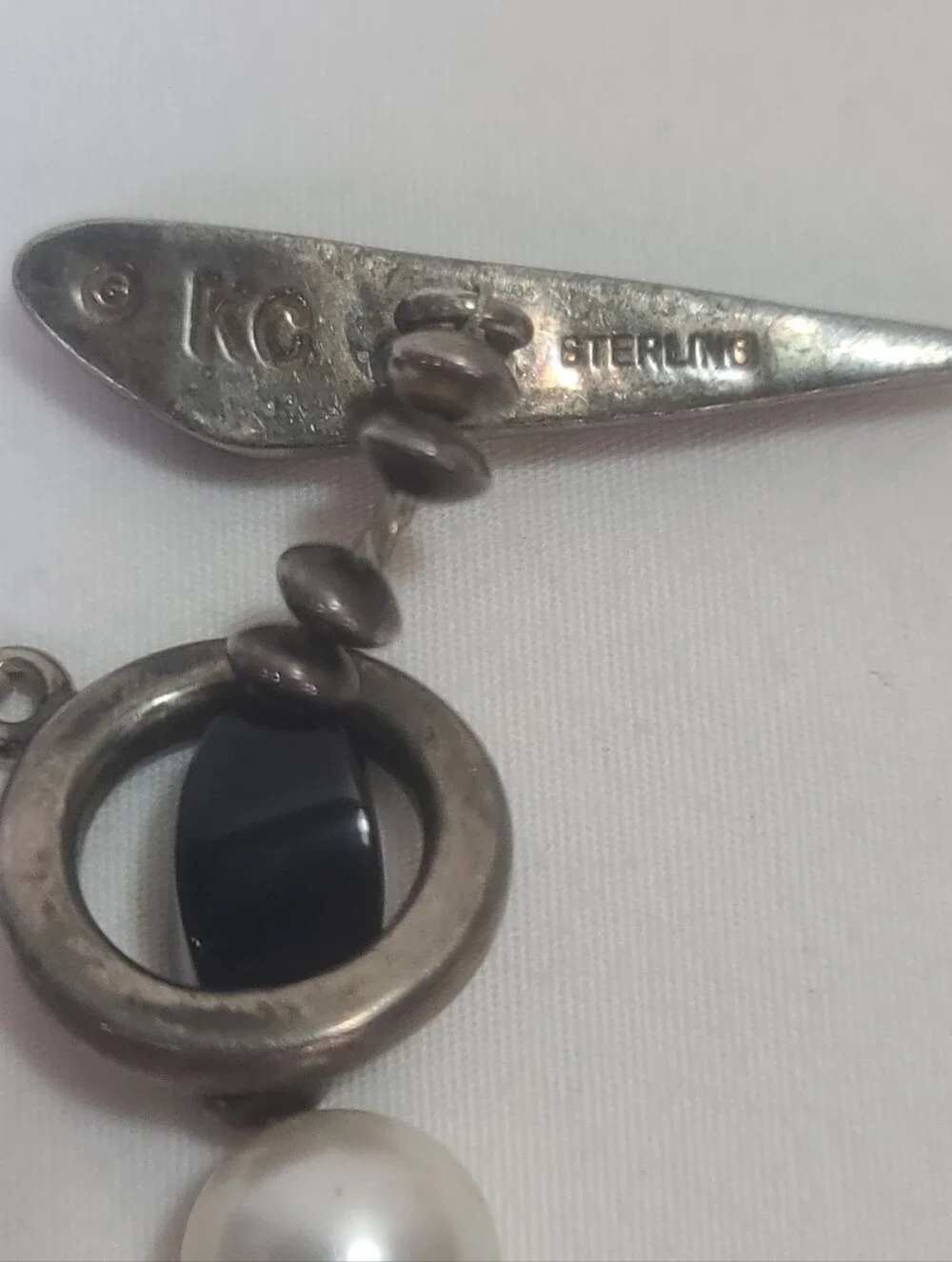 Katherine Chiquito Navajo Sterling Silver Mother of Pearl Onyx Inlay Necklace